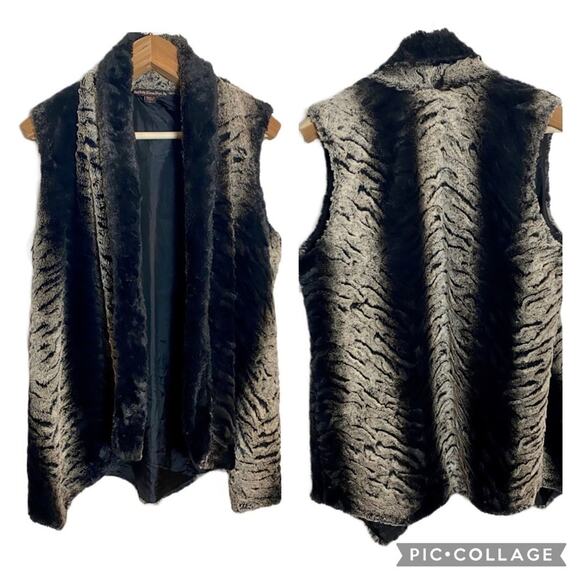 Mushka by Sienna Rose Black and Taupe Ombré Stripe Faux Fur Vest Size Large - Picture 1 of 9